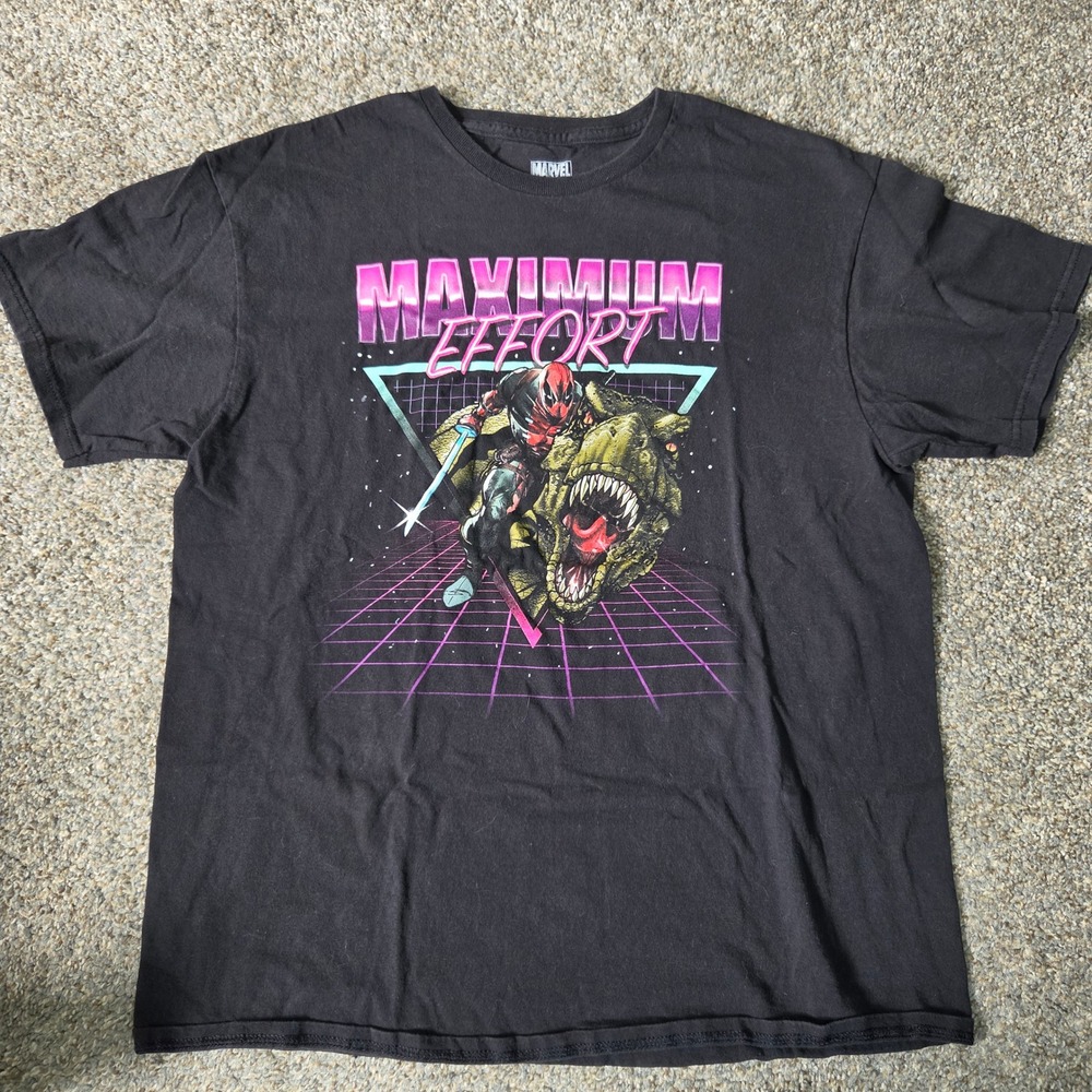 Marvel Deadpool Maximum Effort T-Rex Graphic Tee Black Mens Large T-Shirt L
